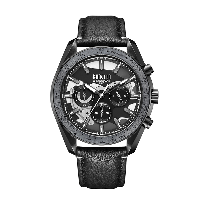 Baogela New Luxury Men Sport Quartz ذكر كرونوغراف التقويم اليابان حركة 50BAR TOP العلامة التجارية على مدار الساعة حقيقية معصم الجلود 22804