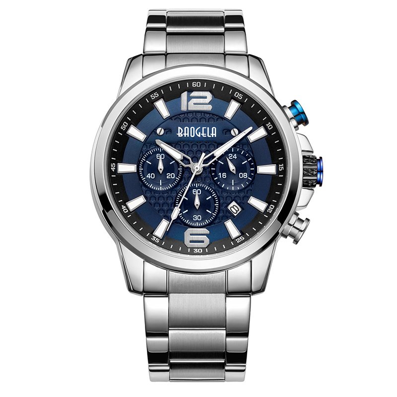 Baogela Watches for Men New Chronograph Quartz مشاهدة Wristless Stefless Wristwatch Man Relogios masculino чаы мжские 22706