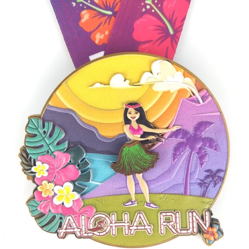 ميداليات مخصصة للسباق ميداليات Aloha Run Medals 3D Marathed Maratal Medals Fun Run Medals Finisher