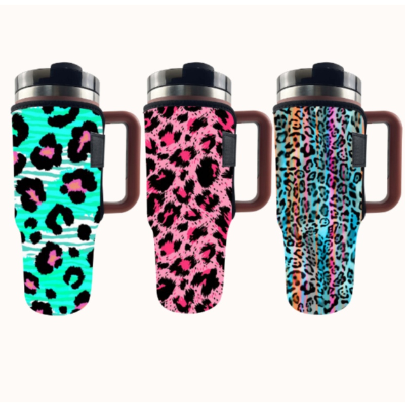 طباعة تسامي مخصص Leopard Cow Print Neoprene Neoprene Tumbler Holder for 40oz Cup