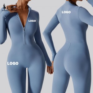 SC1072 عينة مجانية الأكمام الطويلة Zip Top One Piece Gym Wear Bemsuit Phemsuit Yoga تمرين ROMPER