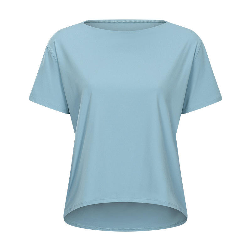 SC10266 مخصص شعار اليوغا قميص قطع تجريب pullover yoga قميص الأكمام قصيرة الرياضة اليوغا تمرين فضفاض سريع جاف تي قميص النساء