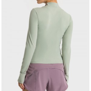 SC10268 Yoga Long Sleeve Women T-Shirt قميص صالة رياضية ضغط صالة رياضية تجريب الرياضة Stand Stand Half zip Sport T Shirt للنساء