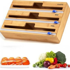 3 في 1 موزع التفاف مع قاطع ، غلاف بلاستيكي ، رقائق الألومنيوم وموزع ورق الشمع لأدراج المطبخ ، حامل منظم لفة الخيزران ، متوافق مع 12 \\\\...