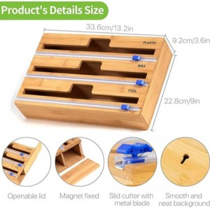 3 في 1 موزع التفاف مع قاطع ، غلاف بلاستيكي ، رقائق الألومنيوم وموزع ورق الشمع لأدراج المطبخ ، حامل منظم لفة الخيزران ، متوافق مع 12 \\\\...