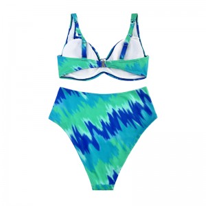 طباعة الفيروز ملابس السباحة من قطعتين مع أحزمة واسعة