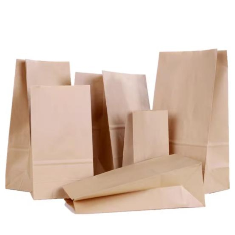 المصنّعون بالجملة التي يمكن التخلص منها في الغذاء ، حقيبة تعبئة فئة مخصصة SOS Brown Kraft Paper بدون مقبض