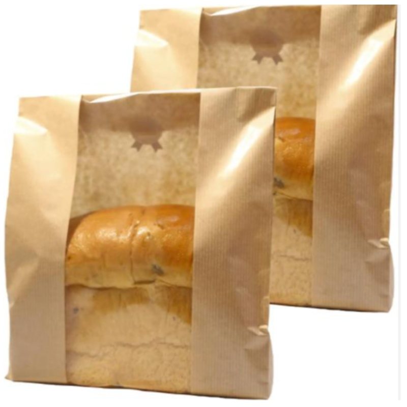 طباعة مخصصة كيس خبز كرافت الورق مع نافذة ختم ملصق التعبئة والتغليف كيس الغذاء التغليف تخزين