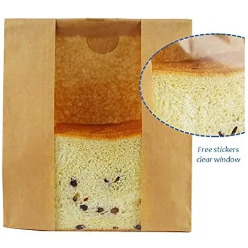 طباعة مخصصة كيس خبز كرافت الورق مع نافذة ختم ملصق التعبئة والتغليف كيس الغذاء التغليف تخزين