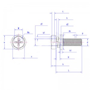 مسمار رأس سداسي مجوف متقاطع مع مسافة بادئة وغسالة زنبركية