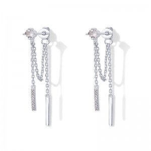 Hongde 18K مطلية بالذهب 925 فضة متدلية سلسلة ترصيع مكعب زركونيا الكرة عراف Earscapes أقراط