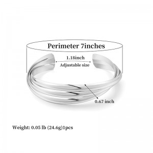 Hongde كلاسيكي بسيط متعدد-طبقة فضية-سوار مفتوح مطلي بالذهب