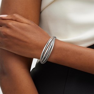 Hongde كلاسيكي بسيط متعدد-طبقة فضية-سوار مفتوح مطلي بالذهب