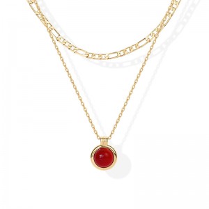 هونغدي قلادة الوئام الذهبي الطبقات 1-----عقد بطبقات مطلي بالذهب عيار 14 قيراط للنساء قلادة من الأحجار الكريمة على شكل سلسلة فيجارو من...