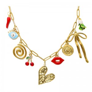 Hongde 18K مشبك ورق الذهب سلسلة قلادة اليدوية DIY الشمس القمر ستار قلادة سحر قلادة المحيط الغربي شاطئ البحر الشاطئ الذهب سحر قلادة للنساء