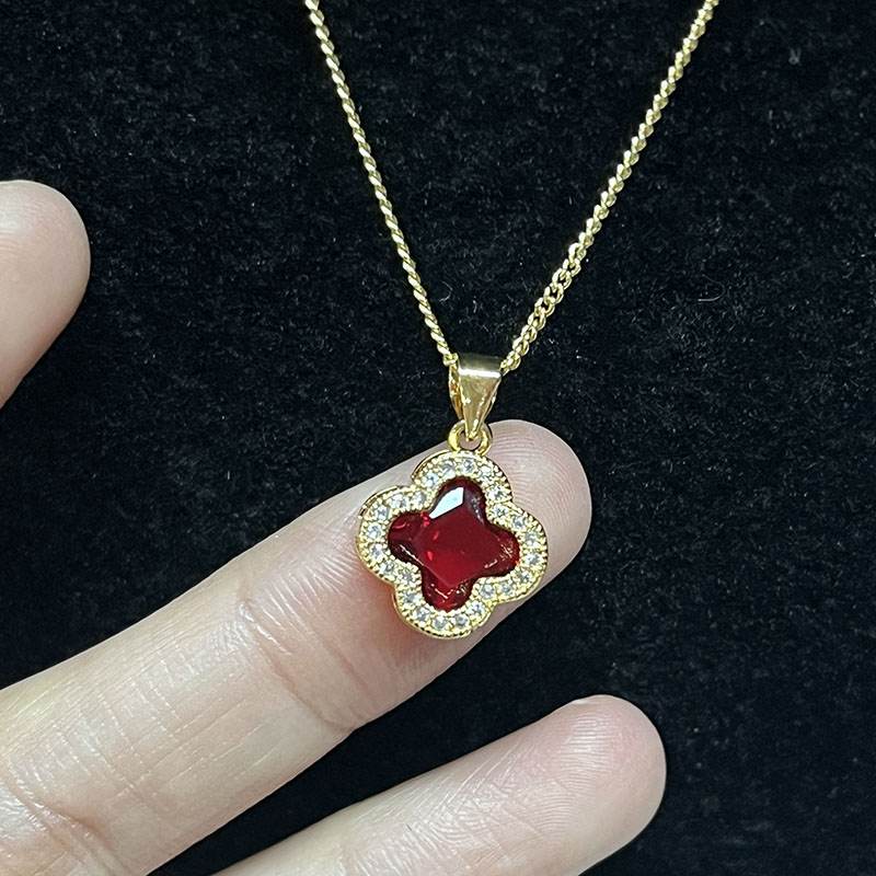 الذهب Ruby Ruby Blossom Gold-قلادة زهرة مطلية مع لهجات واضحة متألقة
