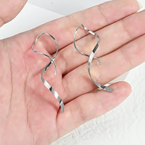 مصنوعة يدويًا 925 ستيرلنج الفضة الحلزوني الأقراط في أقراط النخلة المنحنية المنحنية المنحنية.-فضي