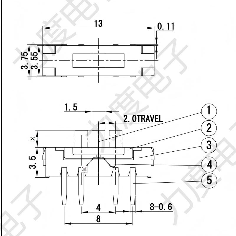 تبديل الشريحة MSS-23D19 ثمانية-دبوس أفقي/تم تثبيت المفتاح العمودي/ثلاثة بلا دبابيس-الموقف